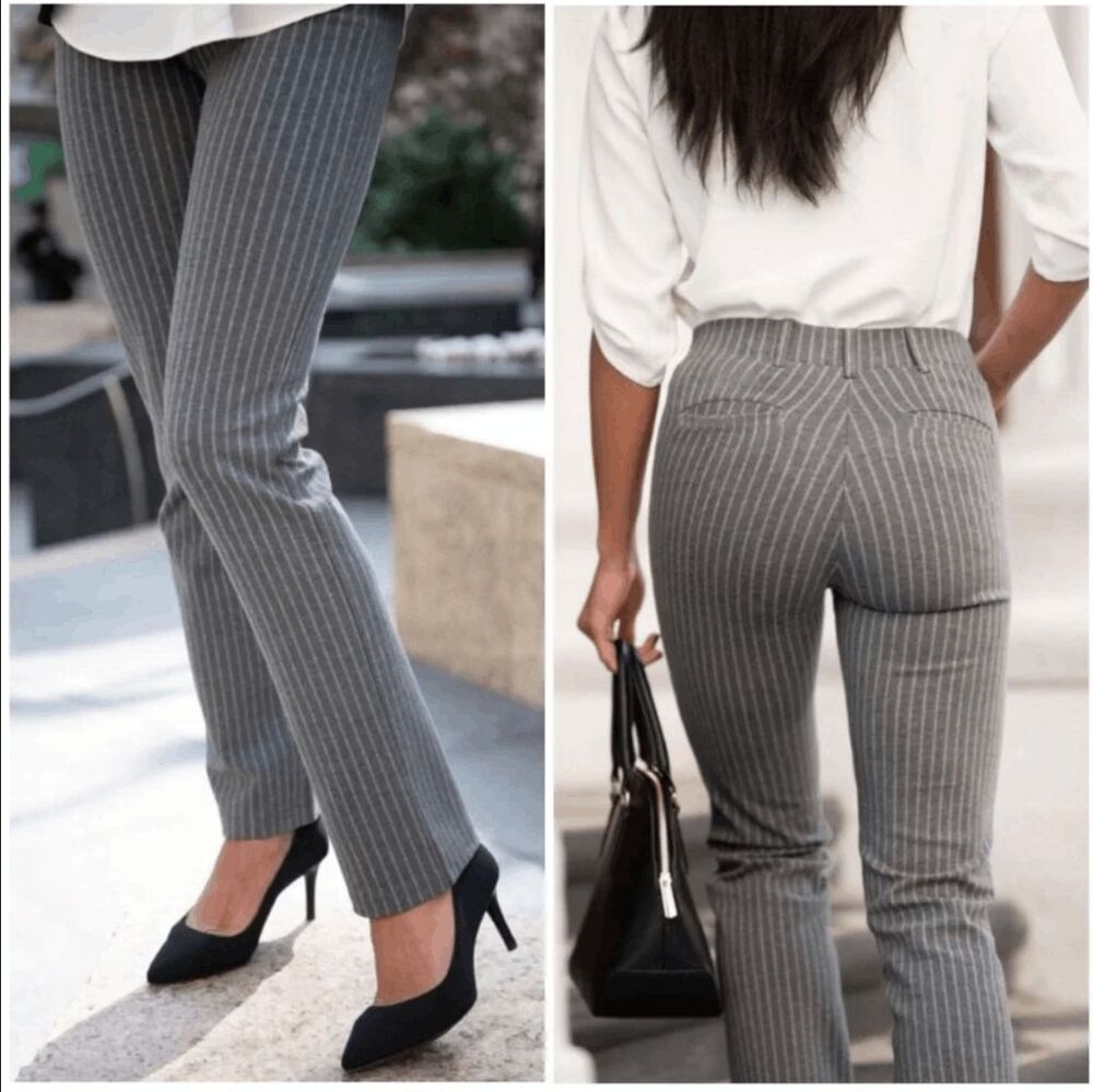 Betabrand Gray Pinstripe Bootcut Classic Dress Pant Yoga Pants XS Short Petite